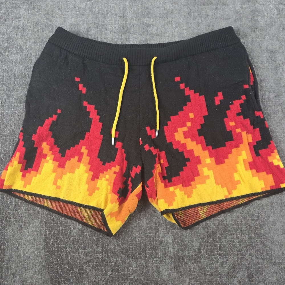 Rebel Minds Flame Shorts Mens XL Pixel Video Game Black Drawstring Pockets
